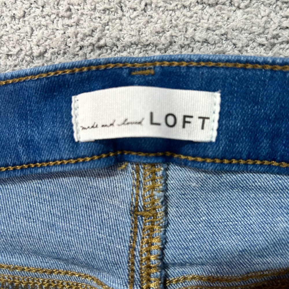Loft Kick Crop Jeans High Waist 26/2 Blue Button Fly Raw Hem Boho Chic - Picture 4 of 9